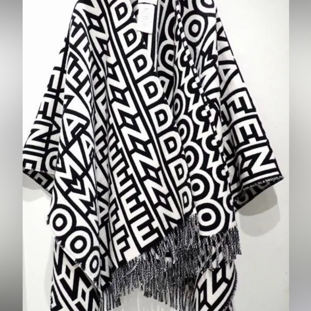 Fendi Black and White Logo Poncho